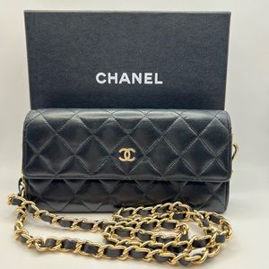 Chanel Black Lambskin Quilted Long Wallet Chanel WOC Chanel Bag